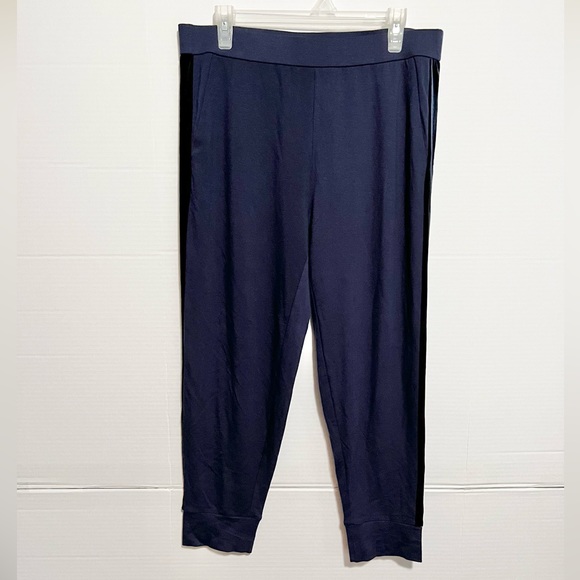 Eileen Fisher pull on  Jogger pants with  side velour stripe size PL Navy - Picture 3 of 15